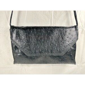 Vintage Bueno Envelope Shoulder Bag Black Faux Ostrich